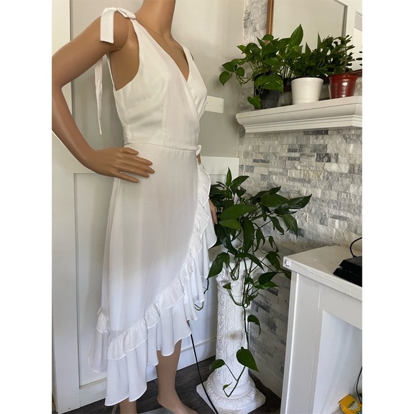 Two Sisters the Label Wrap Tied V Neck Ruffles Asymmetric Hem Dress Sz M (6) - Picture 4 of 11